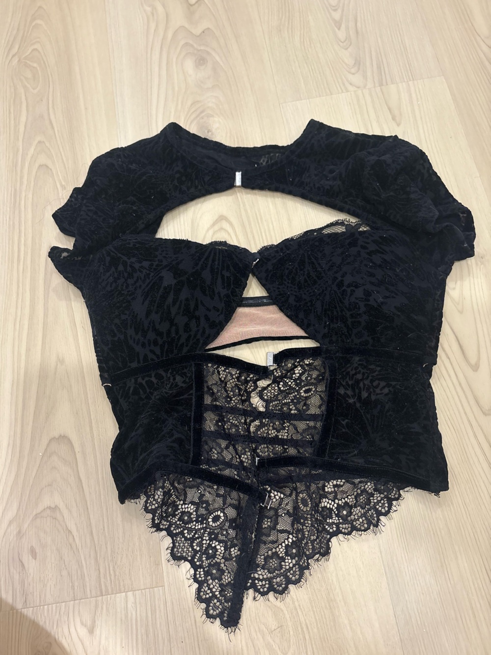 Outcast Black Lace & Velvet Crop Top - Women's Elegant Bralette